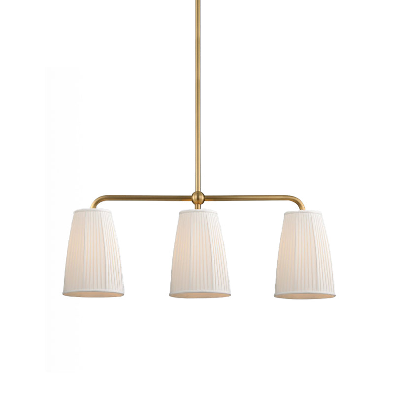 3/6 Bulbs Hanging Chandelier Rural Dress Shaped Pleated Fabric Pendant Ceiling Light in Gold over Dining Table Clearhalo 'Ceiling Lights' 'Island Lights' Lighting' 1457998