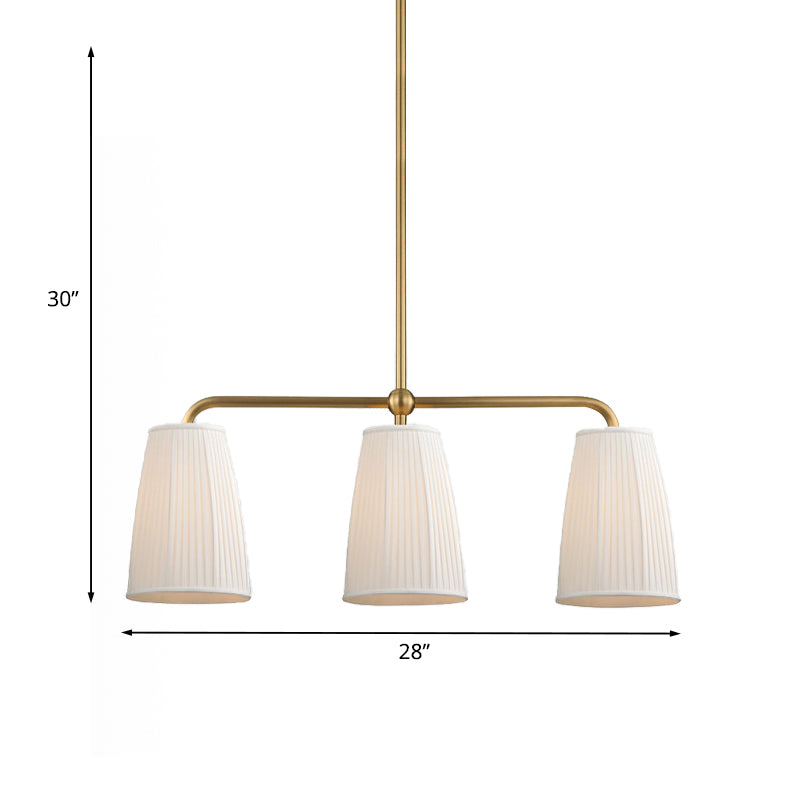 3/6 Bulbs Hanging Chandelier Rural Dress Shaped Pleated Fabric Pendant Ceiling Light in Gold over Dining Table Clearhalo 'Ceiling Lights' 'Island Lights' Lighting' 1457999