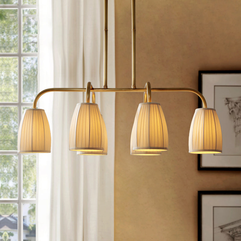 3/6 Bulbs Hanging Chandelier Rural Dress Shaped Pleated Fabric Pendant Ceiling Light in Gold over Dining Table 6 Gold Clearhalo 'Ceiling Lights' 'Island Lights' Lighting' 1458000