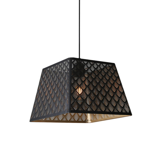 Single Trapezoidal Trellis Cage Pendant Industrial Black Iron Ceiling Suspension Lamp Clearhalo 'Ceiling Lights' 'Pendant Lights' 'Pendants' Lighting' 1458021