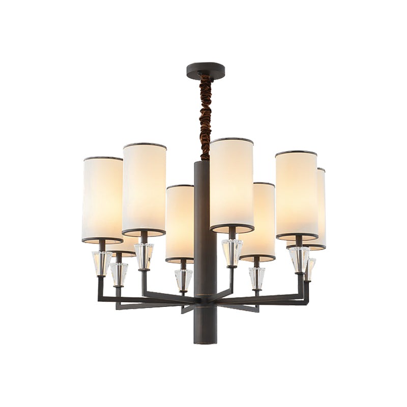 6/8 Heads Fabric Chandelier Lamp Traditional White Column Dining Table Suspension Pendant Light with Crystal Decor Clearhalo 'Ceiling Lights' 'Chandeliers' Lighting' options 1458051