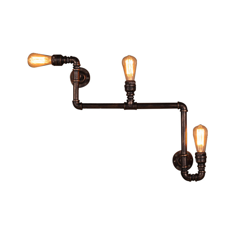 2/3 Heads Wall Mount Light Rustic Style Tubing Metal Sconce Lighting with Bare Bulb in Antique Bronze for Living Room Clearhalo 'Art deco wall lights' 'Cast Iron' 'Glass' 'Industrial wall lights' 'Industrial' 'Middle century wall lights' 'Modern' 'Rustic wall lights' 'Tiffany' 'Traditional wall lights' 'Wall Lamps & Sconces' 'Wall Lights' Lighting' 145813