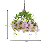 16.5"/19.5" W Black Diamond Cage Suspension Light Vintage Iron 1 Light Flower Restaurant Pendant with Fabric Shade Clearhalo 'Ceiling Lights' 'Pendant Lights' 'Pendants' Lighting' 1458131