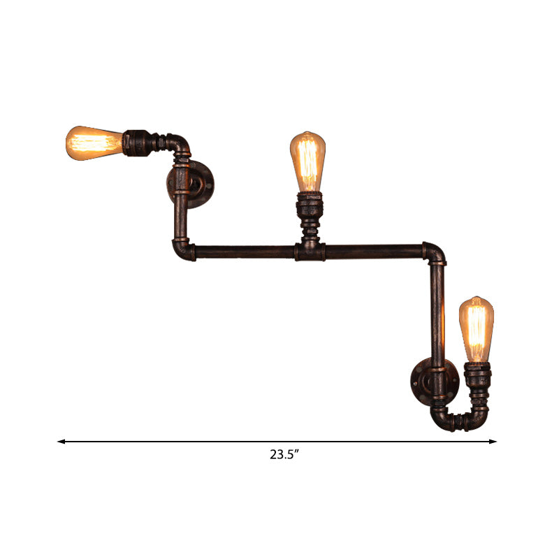 2/3 Heads Wall Mount Light Rustic Style Tubing Metal Sconce Lighting with Bare Bulb in Antique Bronze for Living Room Clearhalo 'Art deco wall lights' 'Cast Iron' 'Glass' 'Industrial wall lights' 'Industrial' 'Middle century wall lights' 'Modern' 'Rustic wall lights' 'Tiffany' 'Traditional wall lights' 'Wall Lamps & Sconces' 'Wall Lights' Lighting' 145814