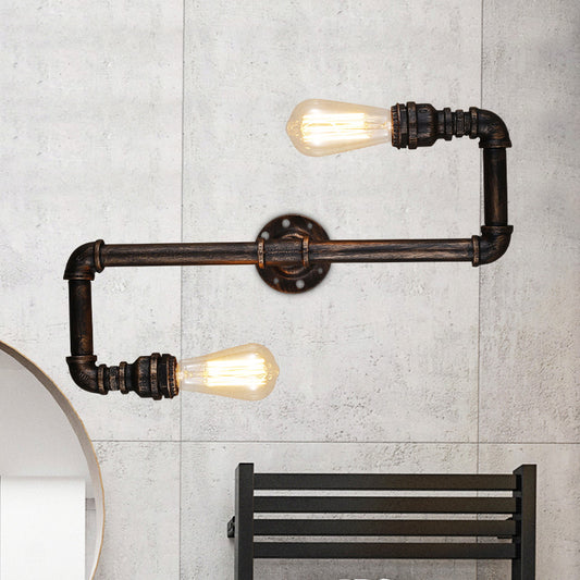 2/3 Heads Wall Mount Light Rustic Style Tubing Metal Sconce Lighting with Bare Bulb in Antique Bronze for Living Room 2.0 Antique Bronze Clearhalo 'Art deco wall lights' 'Cast Iron' 'Glass' 'Industrial wall lights' 'Industrial' 'Middle century wall lights' 'Modern' 'Rustic wall lights' 'Tiffany' 'Traditional wall lights' 'Wall Lamps & Sconces' 'Wall Lights' Lighting' 145815