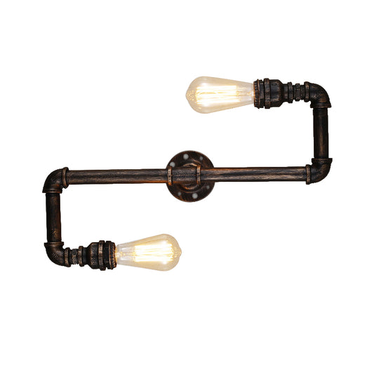2/3 Heads Wall Mount Light Rustic Style Tubing Metal Sconce Lighting with Bare Bulb in Antique Bronze for Living Room Clearhalo 'Art deco wall lights' 'Cast Iron' 'Glass' 'Industrial wall lights' 'Industrial' 'Middle century wall lights' 'Modern' 'Rustic wall lights' 'Tiffany' 'Traditional wall lights' 'Wall Lamps & Sconces' 'Wall Lights' Lighting' 145816