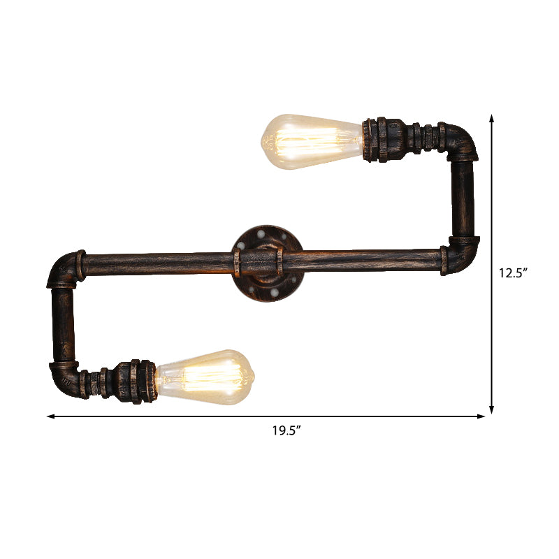 2/3 Heads Wall Mount Light Rustic Style Tubing Metal Sconce Lighting with Bare Bulb in Antique Bronze for Living Room Clearhalo 'Art deco wall lights' 'Cast Iron' 'Glass' 'Industrial wall lights' 'Industrial' 'Middle century wall lights' 'Modern' 'Rustic wall lights' 'Tiffany' 'Traditional wall lights' 'Wall Lamps & Sconces' 'Wall Lights' Lighting' 145817