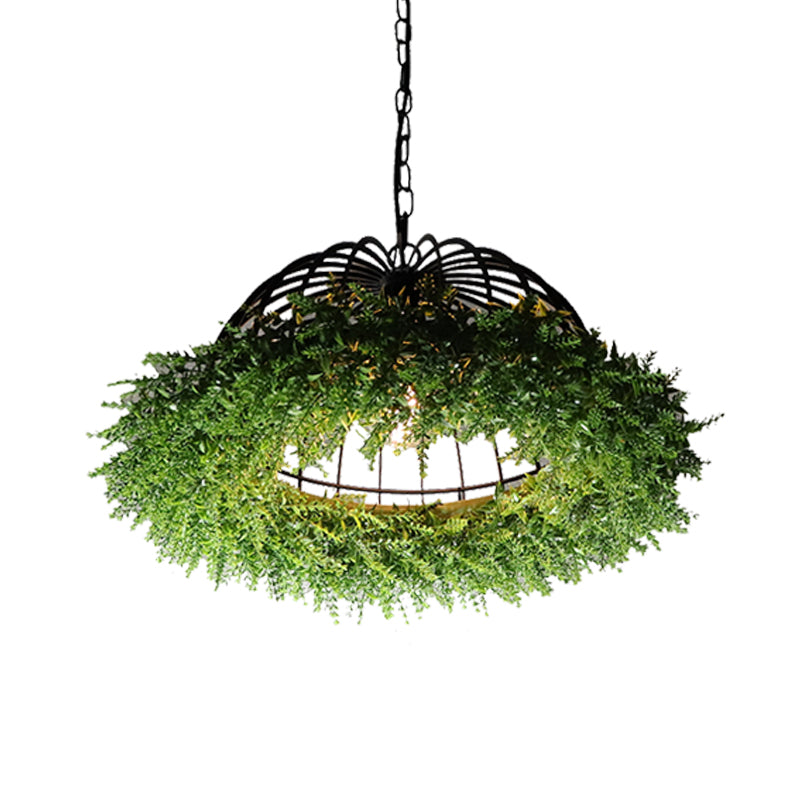 Purple/Green 1 Head Ceiling Pendant Antique Iron Bowl Cage Hanging Light Fixture with Plant Decoration Clearhalo 'Art Deco Pendants' 'Cast Iron' 'Ceiling Lights' 'Ceramic' 'Crystal' 'Industrial Pendants' 'Industrial' 'Metal' 'Middle Century Pendants' 'Pendant Lights' 'Pendants' 'Tiffany' Lighting' 1458217