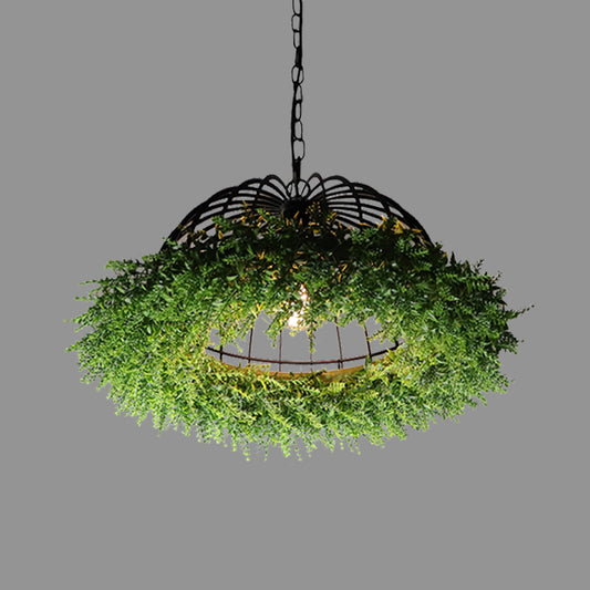 Purple/Green 1 Head Ceiling Pendant Antique Iron Bowl Cage Hanging Light Fixture with Plant Decoration Clearhalo 'Art Deco Pendants' 'Cast Iron' 'Ceiling Lights' 'Ceramic' 'Crystal' 'Industrial Pendants' 'Industrial' 'Metal' 'Middle Century Pendants' 'Pendant Lights' 'Pendants' 'Tiffany' Lighting' 1458218