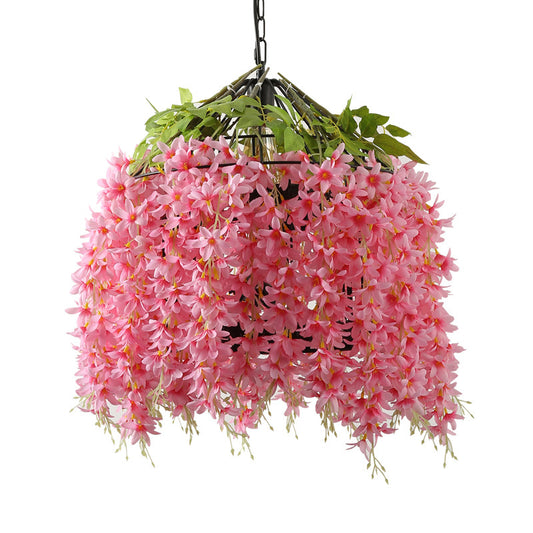 Pink 1 Head Ceiling Lamp Farm Style Iron Bird Cage Pendant Lighting Fixture with Flower for Restaurant Clearhalo 'Art Deco Pendants' 'Cast Iron' 'Ceiling Lights' 'Ceramic' 'Crystal' 'Industrial Pendants' 'Industrial' 'Metal' 'Middle Century Pendants' 'Pendant Lights' 'Pendants' 'Tiffany' Lighting' 1458246