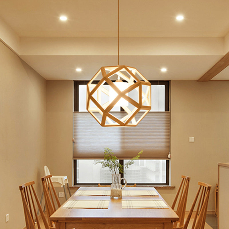 Asia Wood Globe Cage Pendant Lamp Single Bulb Hanging Light in Beige with Fabric Shade Inside Clearhalo 'Ceiling Lights' 'Modern Pendants' 'Modern' 'Pendant Lights' 'Pendants' Lighting' 1458303