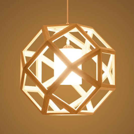 Asia Wood Globe Cage Pendant Lamp Single Bulb Hanging Light in Beige with Fabric Shade Inside Clearhalo 'Ceiling Lights' 'Modern Pendants' 'Modern' 'Pendant Lights' 'Pendants' Lighting' 1458305