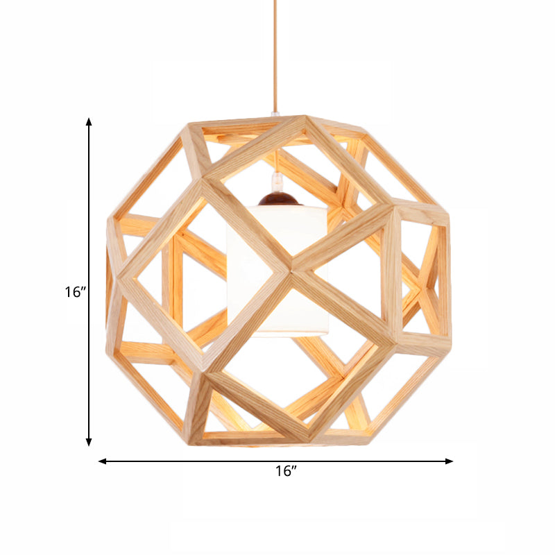Asia Wood Globe Cage Pendant Lamp Single Bulb Hanging Light in Beige with Fabric Shade Inside Clearhalo 'Ceiling Lights' 'Modern Pendants' 'Modern' 'Pendant Lights' 'Pendants' Lighting' 1458306