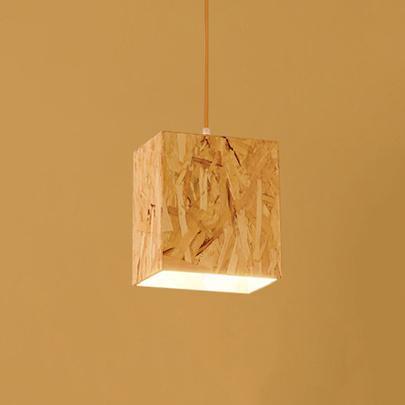 Cube Stranded Wood Ceiling Light Simple 1 Bulb Beige Hanging Light Fixture over Dinette Clearhalo 'Ceiling Lights' 'Modern Pendants' 'Modern' 'Pendant Lights' 'Pendants' Lighting' 1458393