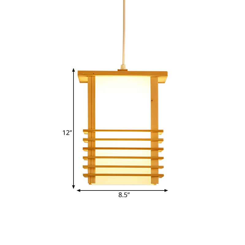 Pinewood Ceiling Hanging Lantern Japanese Style 1 Head Beige Pendant Light with Cage Guard for Restaurant Clearhalo 'Ceiling Lights' 'Pendant Lights' 'Pendants' Lighting' 1458404