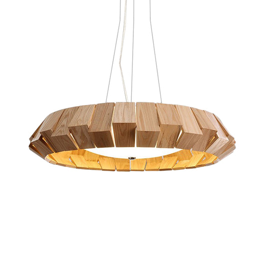 Curved-Edge Round LED Pendant Lighting Asia Style Natural Wood Lounge Hanging Light with Milk Glass Diffuser Clearhalo 'Ceiling Lights' 'Modern Pendants' 'Modern' 'Pendant Lights' 'Pendants' Lighting' 1458459