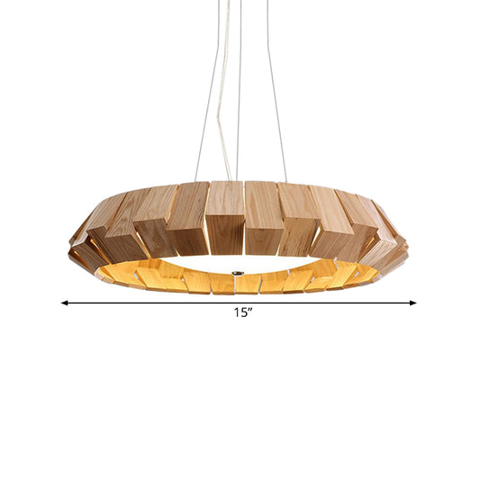 Curved-Edge Round LED Pendant Lighting Asia Style Natural Wood Lounge Hanging Light with Milk Glass Diffuser Clearhalo 'Ceiling Lights' 'Modern Pendants' 'Modern' 'Pendant Lights' 'Pendants' Lighting' 1458460