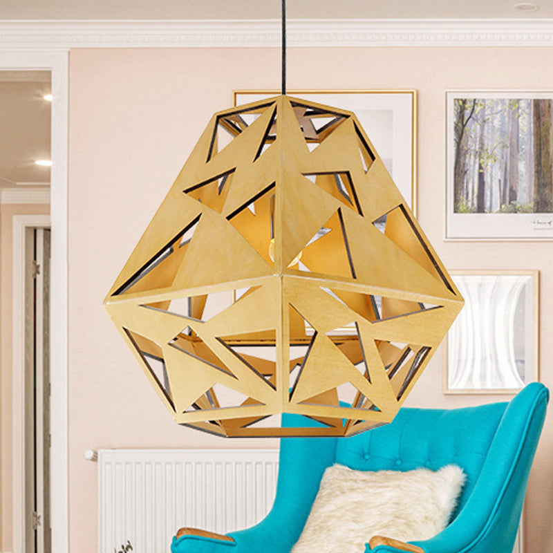 Triangle Cutout Hanging Light Fixture Asia Wood 1 Bulb Dining Room Ceiling Suspension Lamp in Beige Beige Clearhalo 'Ceiling Lights' 'Modern Pendants' 'Modern' 'Pendant Lights' 'Pendants' Lighting' 1458476