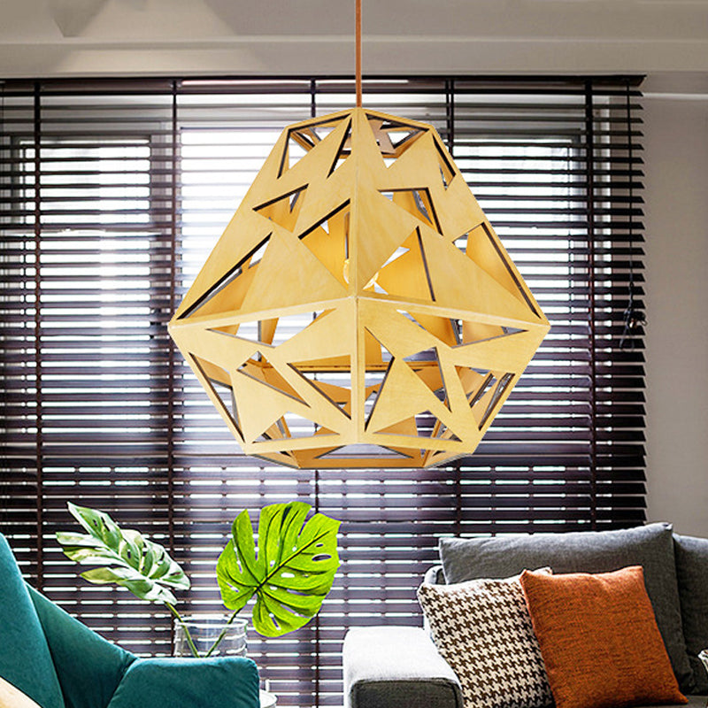 Triangle Cutout Hanging Light Fixture Asia Wood 1 Bulb Dining Room Ceiling Suspension Lamp in Beige Clearhalo 'Ceiling Lights' 'Modern Pendants' 'Modern' 'Pendant Lights' 'Pendants' Lighting' 1458477