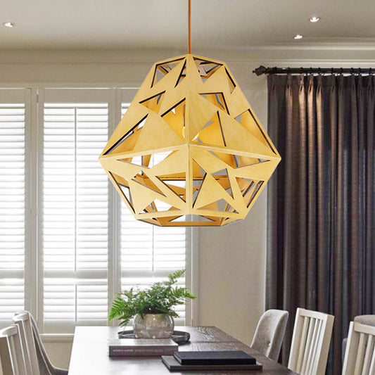 Triangle Cutout Hanging Light Fixture Asia Wood 1 Bulb Dining Room Ceiling Suspension Lamp in Beige Clearhalo 'Ceiling Lights' 'Modern Pendants' 'Modern' 'Pendant Lights' 'Pendants' Lighting' 1458478