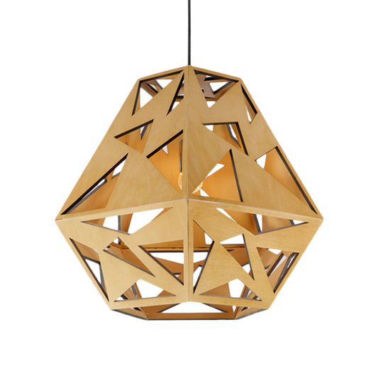 Triangle Cutout Hanging Light Fixture Asia Wood 1 Bulb Dining Room Ceiling Suspension Lamp in Beige Clearhalo 'Ceiling Lights' 'Modern Pendants' 'Modern' 'Pendant Lights' 'Pendants' Lighting' 1458479