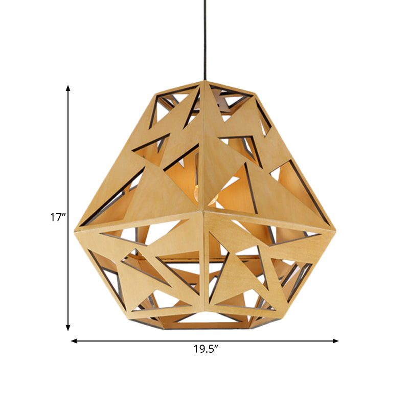 Triangle Cutout Hanging Light Fixture Asia Wood 1 Bulb Dining Room Ceiling Suspension Lamp in Beige Clearhalo 'Ceiling Lights' 'Modern Pendants' 'Modern' 'Pendant Lights' 'Pendants' Lighting' 1458480