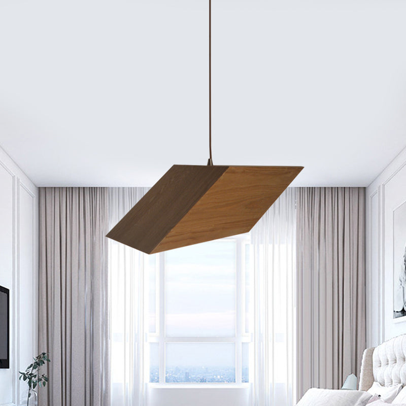 Triangular Prism Wood Drop Pendant Modern Creative 1 Light Beige Hanging Light Kit Clearhalo 'Ceiling Lights' 'Modern Pendants' 'Modern' 'Pendant Lights' 'Pendants' Lighting' 1458503