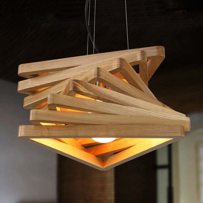 Spiral Design Triangle Pendant Light Nordic Novelty 1 Bulb Dining Room Hanging Ceiling Lamp Wood Clearhalo 'Ceiling Lights' 'Modern Pendants' 'Modern' 'Pendant Lights' 'Pendants' Lighting' 1458506
