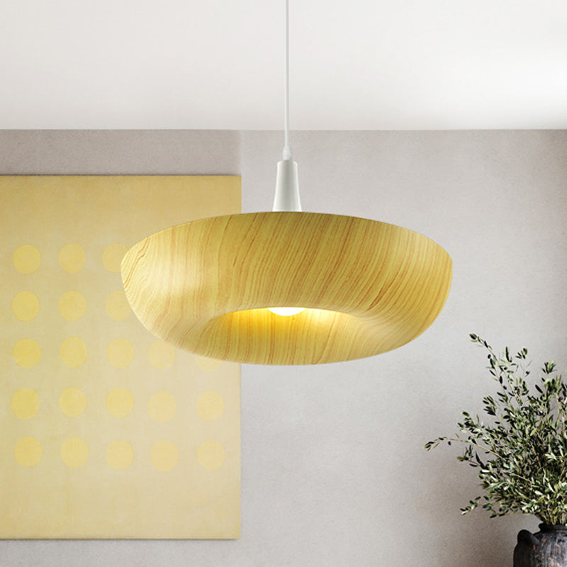 Minimalist Donut Hanging Light Aluminum Single Living Room Pendant Lamp in Beige with Wood Grain Texture Design Beige Clearhalo 'Ceiling Lights' 'Modern Pendants' 'Modern' 'Pendant Lights' 'Pendants' Lighting' 1458511