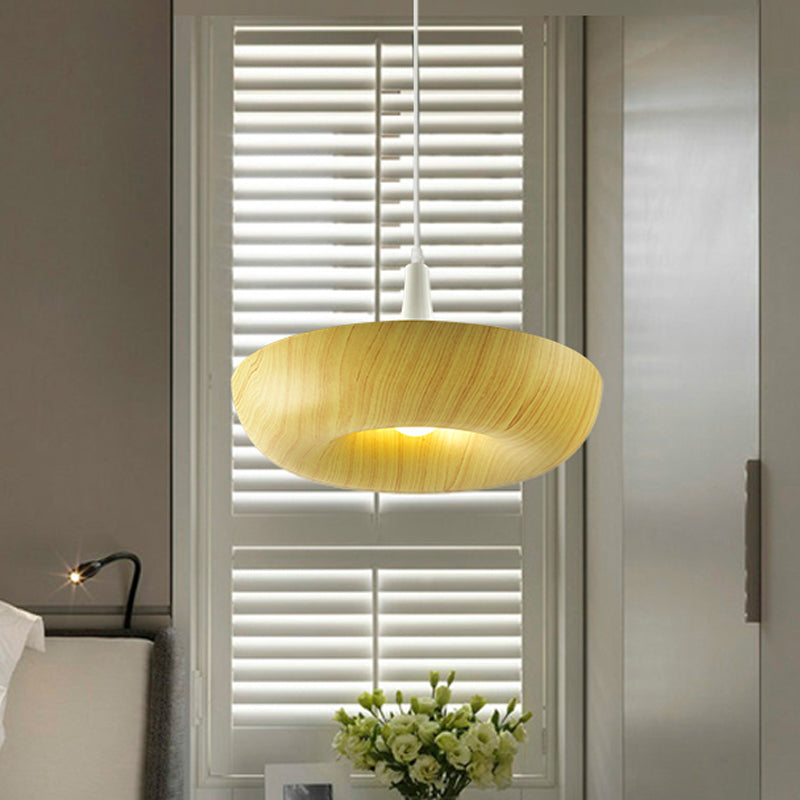 Minimalist Donut Hanging Light Aluminum Single Living Room Pendant Lamp in Beige with Wood Grain Texture Design Clearhalo 'Ceiling Lights' 'Modern Pendants' 'Modern' 'Pendant Lights' 'Pendants' Lighting' 1458512