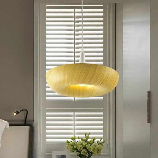 Minimalist Donut Hanging Light Aluminum Single Living Room Pendant Lamp in Beige with Wood Grain Texture Design Clearhalo 'Ceiling Lights' 'Modern Pendants' 'Modern' 'Pendant Lights' 'Pendants' Lighting' 1458512