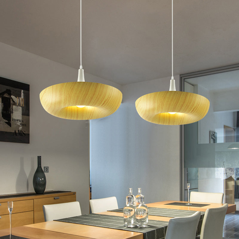 Minimalist Donut Hanging Light Aluminum Single Living Room Pendant Lamp in Beige with Wood Grain Texture Design Clearhalo 'Ceiling Lights' 'Modern Pendants' 'Modern' 'Pendant Lights' 'Pendants' Lighting' 1458513