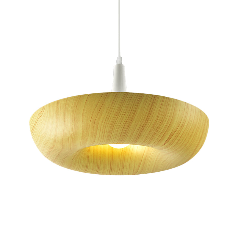 Minimalist Donut Hanging Light Aluminum Single Living Room Pendant Lamp in Beige with Wood Grain Texture Design Clearhalo 'Ceiling Lights' 'Modern Pendants' 'Modern' 'Pendant Lights' 'Pendants' Lighting' 1458514