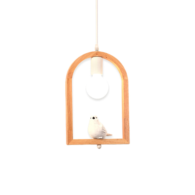 Resin Bird Pendant Ceiling Lamp Nordic 1 Light White Pendulum Light with Wooden Arch Frame Clearhalo 'Ceiling Lights' 'Modern Pendants' 'Modern' 'Pendant Lights' 'Pendants' Lighting' 1458519
