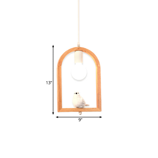 Resin Bird Pendant Ceiling Lamp Nordic 1 Light White Pendulum Light with Wooden Arch Frame Clearhalo 'Ceiling Lights' 'Modern Pendants' 'Modern' 'Pendant Lights' 'Pendants' Lighting' 1458520