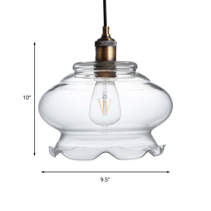 1 Light Bowl Shaped Pendant Lighting Fixture Industrial Antique Brass Clear Glass Hanging Ceiling Light Clearhalo 'Ceiling Lights' 'Chandeliers' 'Glass shade' 'Glass' 'Industrial Pendants' 'Industrial' 'Middle Century Pendants' 'Pendant Lights' 'Pendants' 'Tiffany' Lighting' 145856