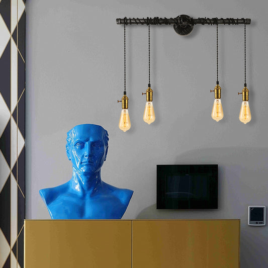 4 Lights Linear Piped Wall Light Sconce with Open Bulb Industrial Brass Metal Wall Mount Lamp Brass Clearhalo 'Art deco wall lights' 'Cast Iron' 'Glass' 'Industrial wall lights' 'Industrial' 'Middle century wall lights' 'Modern' 'Rustic wall lights' 'Tiffany' 'Traditional wall lights' 'Wall Lamps & Sconces' 'Wall Lights' Lighting' 145857