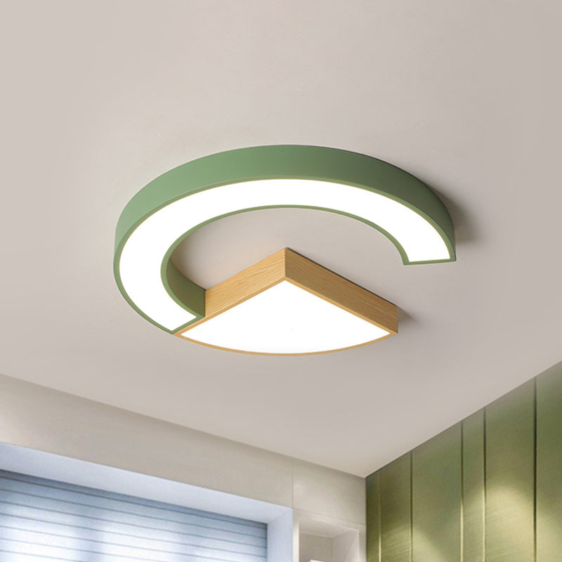 Arch and Sector Acrylic Ceiling Light Nordic Green/Grey-Wood 16.5"/20.5" Wide LED Flush Mounted Lamp in Warm/White Light Green Clearhalo 'Ceiling Lights' 'Close To Ceiling Lights' 'Close to ceiling' 'Flush mount' Lighting' 1458617
