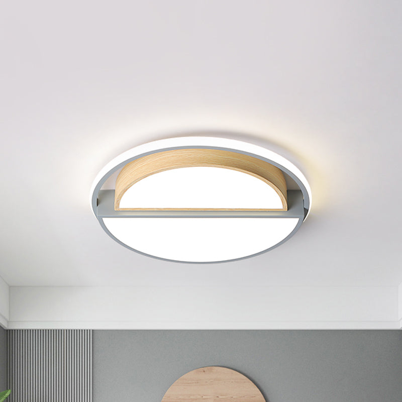Macaron Sliced Round Iron Ceiling Fixture 16.5"/20.5" Wide LED Flush Mount Lighting in Green/Grey-Wood, Warm/White Light - Grey - Clearhalo - 'Ceiling Lights' - 'Close To Ceiling Lights' - 'Close to ceiling' - 'Flush mount' - Lighting' - 1458633