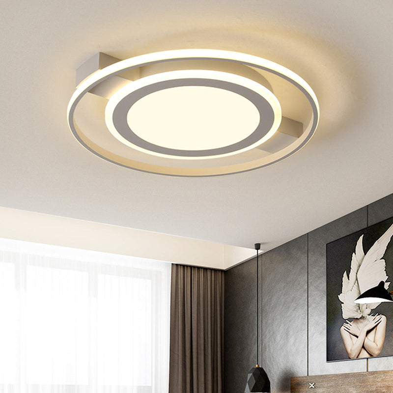 Acrylic 2 Circles Flush Light Fixture Minimalist White 18"/21.5" Wide LED Ceiling Mount Lamp in Warm/White Light White Clearhalo 'Ceiling Lights' 'Close To Ceiling Lights' 'Close to ceiling' 'Flush mount' Lighting' 1458657