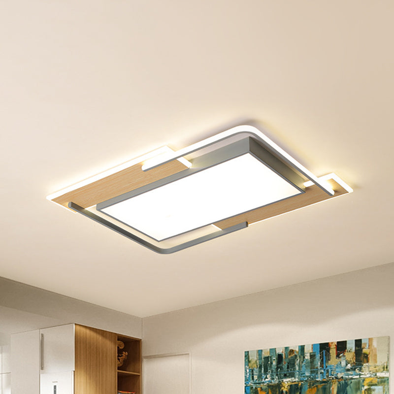 Living Room LED Ceiling Light Modern Grey-Wood Flush Mount Lamp with Pieced Rectangle Acrylic Shade, Warm/White Light - Clearhalo - 'Ceiling Lights' - 'Close To Ceiling Lights' - 'Close to ceiling' - 'Flush mount' - Lighting' - 1458705