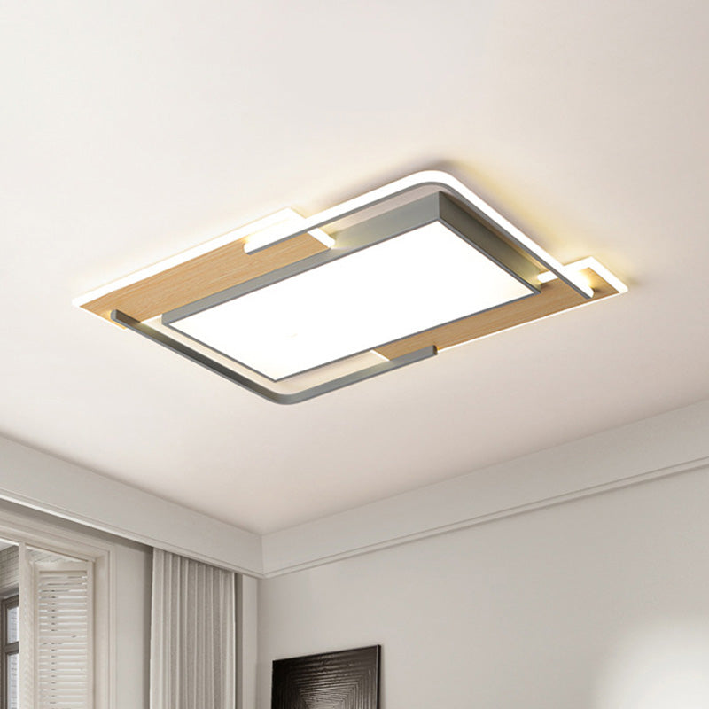 Living Room LED Ceiling Light Modern Grey-Wood Flush Mount Lamp with Pieced Rectangle Acrylic Shade, Warm/White Light - Grey - Clearhalo - 'Ceiling Lights' - 'Close To Ceiling Lights' - 'Close to ceiling' - 'Flush mount' - Lighting' - 1458706