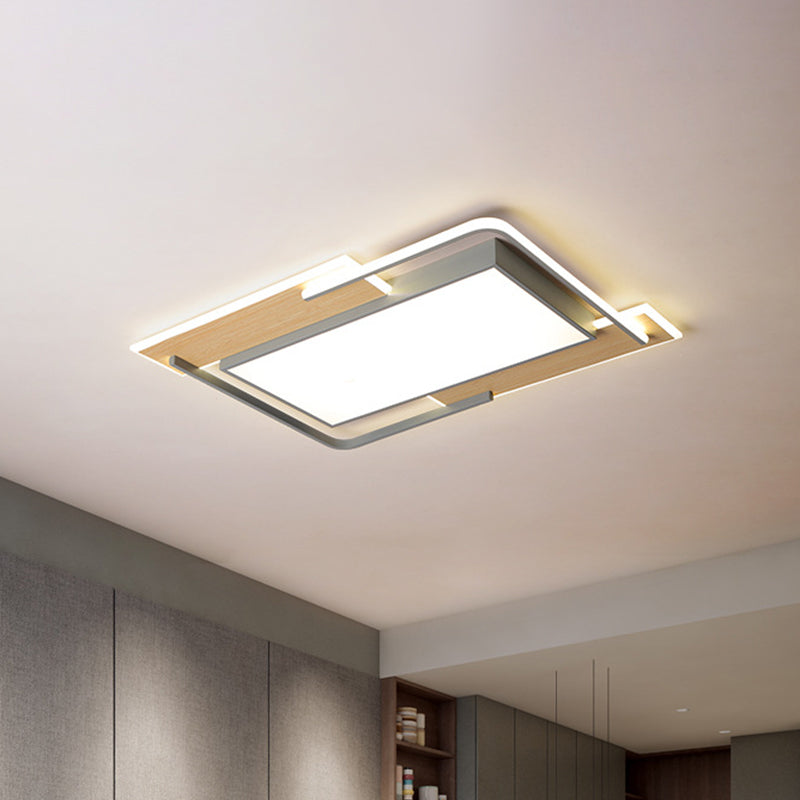 Living Room LED Ceiling Light Modern Grey-Wood Flush Mount Lamp with Pieced Rectangle Acrylic Shade, Warm/White Light - Clearhalo - 'Ceiling Lights' - 'Close To Ceiling Lights' - 'Close to ceiling' - 'Flush mount' - Lighting' - 1458707