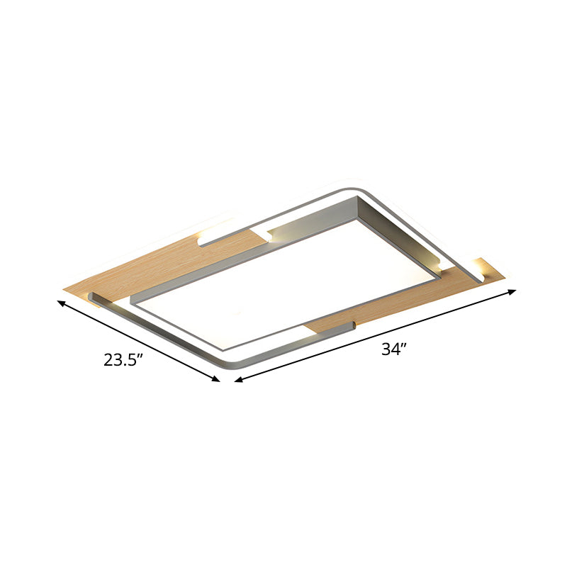 Living Room LED Ceiling Light Modern Grey-Wood Flush Mount Lamp with Pieced Rectangle Acrylic Shade, Warm/White Light - Clearhalo - 'Ceiling Lights' - 'Close To Ceiling Lights' - 'Close to ceiling' - 'Flush mount' - Lighting' - 1458709