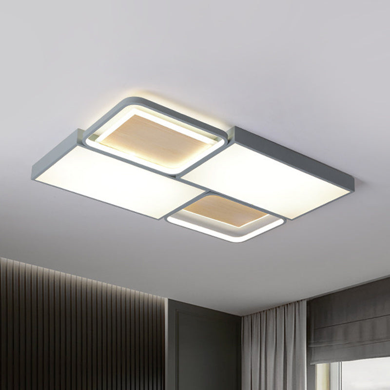 Piecing Rectangular Flush Mount Light Nordic Acrylic Grey and Wood LED Ceiling Lamp in Warm/White Light - Clearhalo - 'Ceiling Lights' - 'Close To Ceiling Lights' - 'Close to ceiling' - 'Flush mount' - Lighting' - 1458710