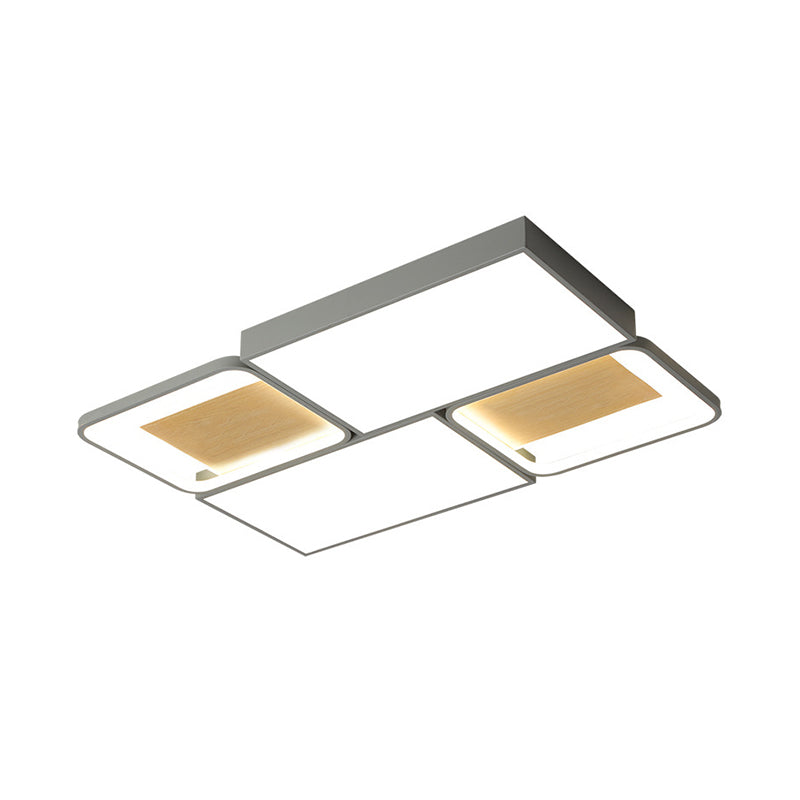 Piecing Rectangular Flush Mount Light Nordic Acrylic Grey and Wood LED Ceiling Lamp in Warm/White Light - Clearhalo - 'Ceiling Lights' - 'Close To Ceiling Lights' - 'Close to ceiling' - 'Flush mount' - Lighting' - 1458712