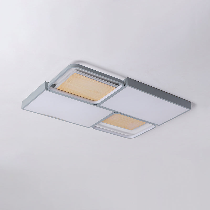 Piecing Rectangular Flush Mount Light Nordic Acrylic Grey and Wood LED Ceiling Lamp in Warm/White Light - Clearhalo - 'Ceiling Lights' - 'Close To Ceiling Lights' - 'Close to ceiling' - 'Flush mount' - Lighting' - 1458713