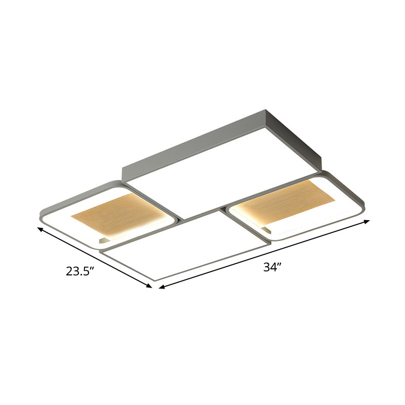 Piecing Rectangular Flush Mount Light Nordic Acrylic Grey and Wood LED Ceiling Lamp in Warm/White Light - Clearhalo - 'Ceiling Lights' - 'Close To Ceiling Lights' - 'Close to ceiling' - 'Flush mount' - Lighting' - 1458714