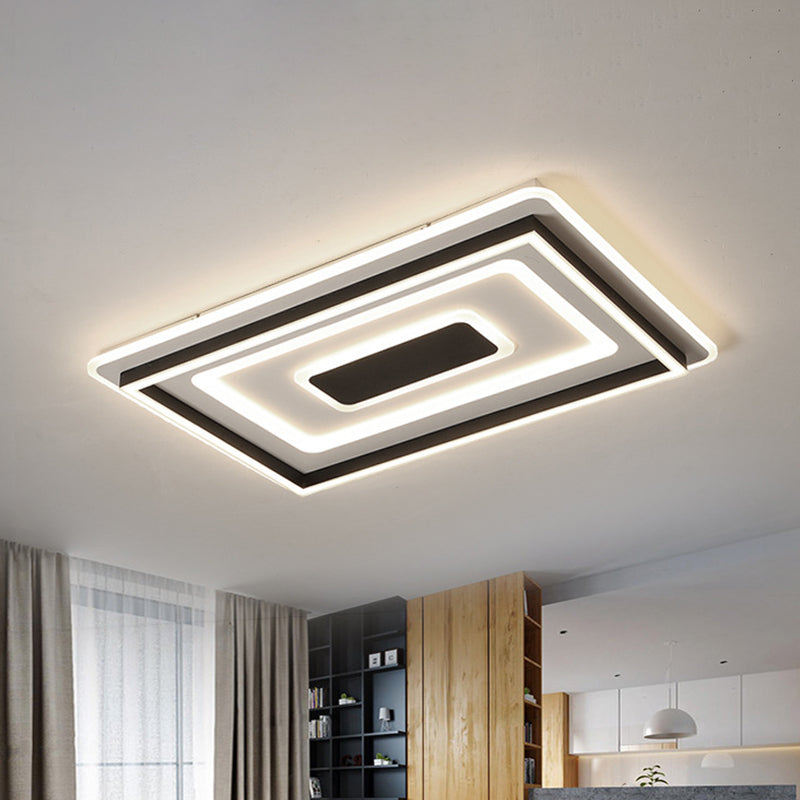 Tiered Rectangle Thin LED Ceiling Lamp Modernist Sitting Room Flush-Mount Light Fixture in Black, Warm/White Light Clearhalo 'Ceiling Lights' 'Close To Ceiling Lights' 'Close to ceiling' 'Flush mount' Lighting' 1458785
