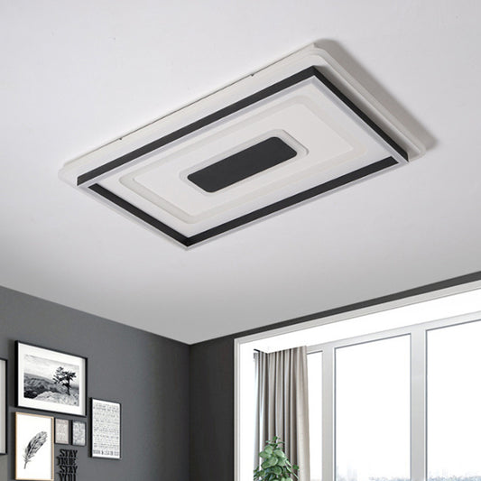 Tiered Rectangle Thin LED Ceiling Lamp Modernist Sitting Room Flush-Mount Light Fixture in Black, Warm/White Light Black Clearhalo 'Ceiling Lights' 'Close To Ceiling Lights' 'Close to ceiling' 'Flush mount' Lighting' 1458786